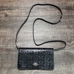Coach Signature Debossed Patent Leather Foldover Clutch ,Crossbody